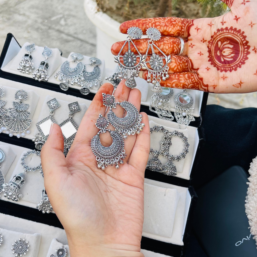 16 Premium Silver Jhumka Set