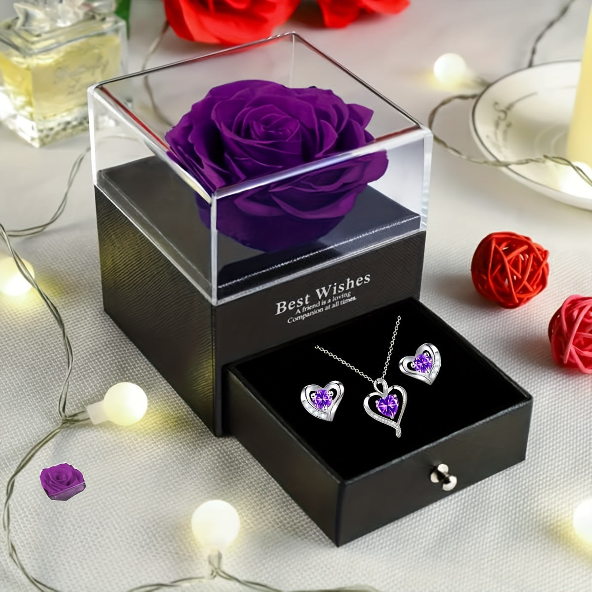Heart Shaped Rose Jewelry Set