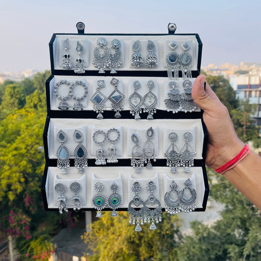 16 Premium Silver Jhumka Set