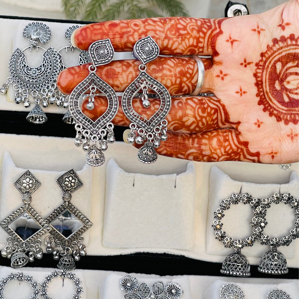 16 Premium Silver Jhumka Set