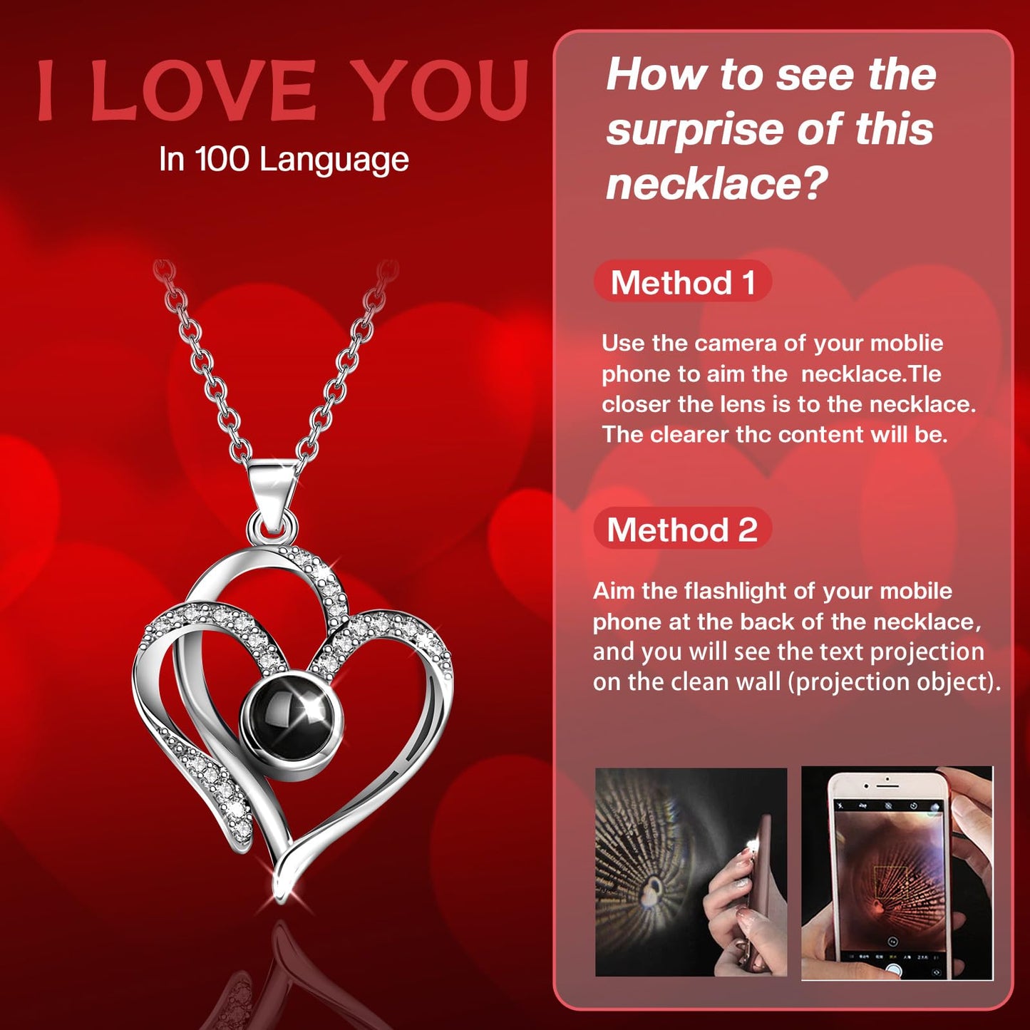 Preserved Rose Box with I Love You Necklace 100 Languages, Gifts for Her Mom Wife Women Sister Grandma Girlfriend(Red)