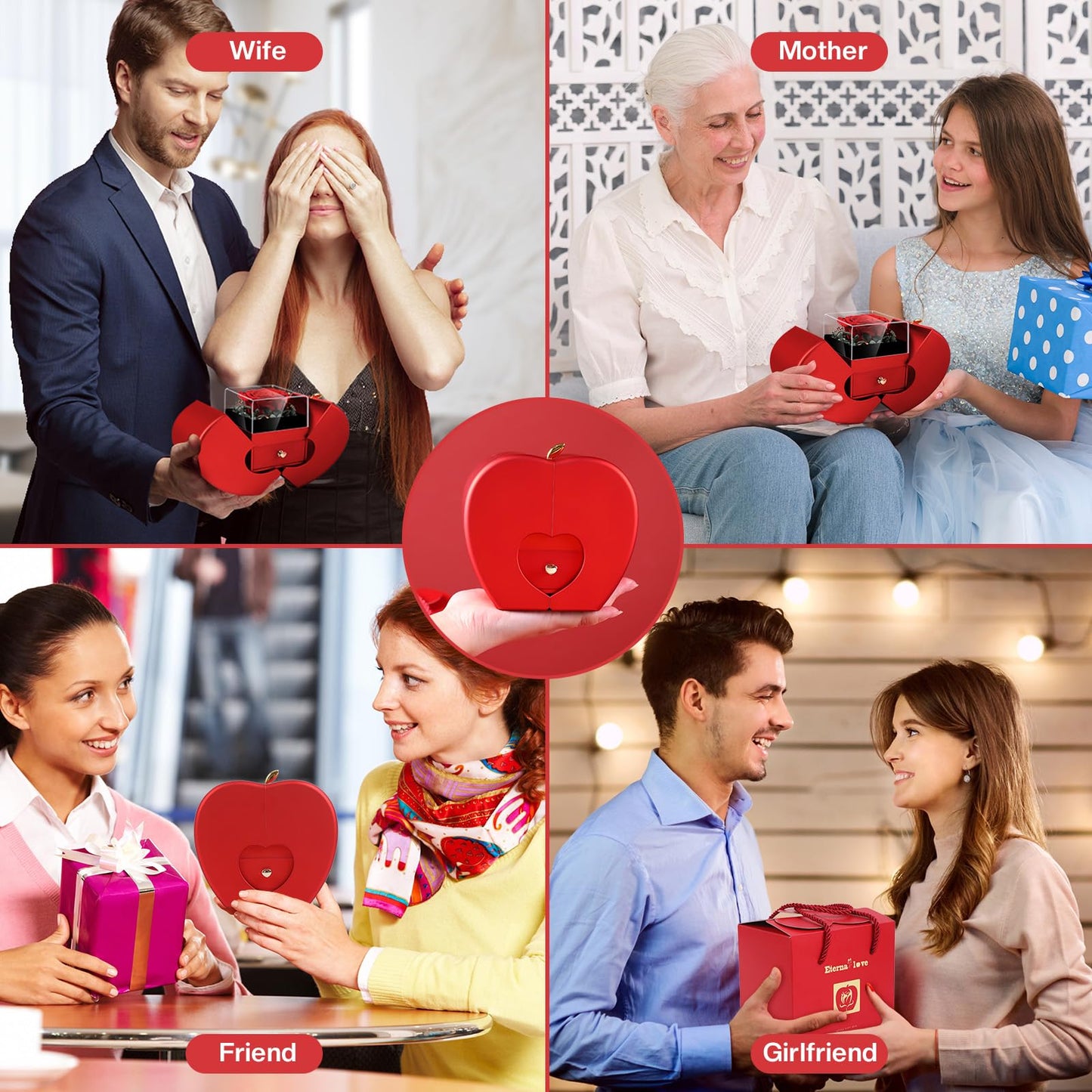 Preserved Rose Box with I Love You Necklace 100 Languages, Gifts for Her Mom Wife Women Sister Grandma Girlfriend(Red)